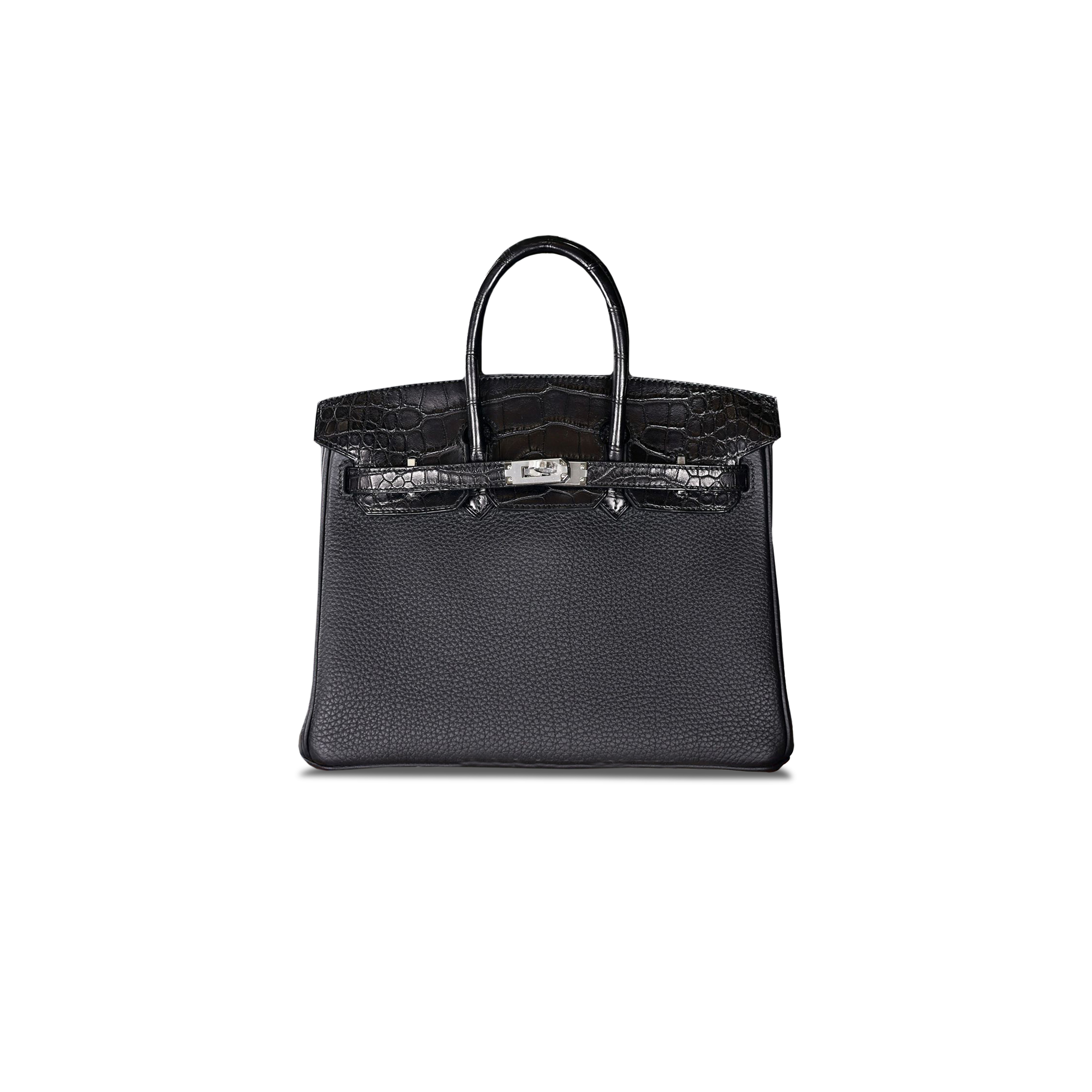 HERMES MASTER BIRKIN TOUCH 25 TOGO CROCODILE LEATHER BLACK SILVER BUCKLE BAG 3053468627 (25*20*13cm)